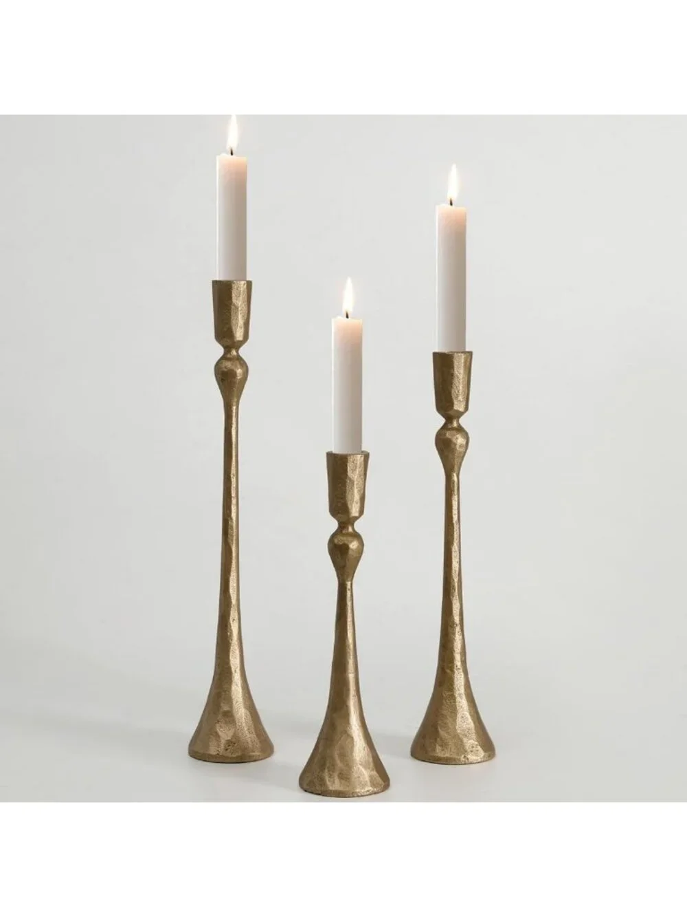 Set of 3 Vintage Cast Iron Taper Candle Holders - Decorative Home Accent